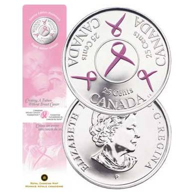 2006 -  Breast Cancer Bookmark & Pin- 25 Cent Coloured Pink Ribbon