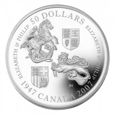 2007 - $50 - Fine Silver Coin - 5 Oz 99,99% - Queen 60Th Wedding Anniversairy