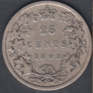 1893 - VG - Scratch - Canada 25 Cents