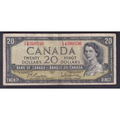 1954 $20 Dollars - Fine - Beattie Rasminsky - Prfixe F/W