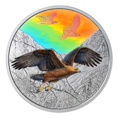 2019 - Majestic Birds in Motion - $30 - 2 oz. Pure Silver Hologram - Golden Eagles