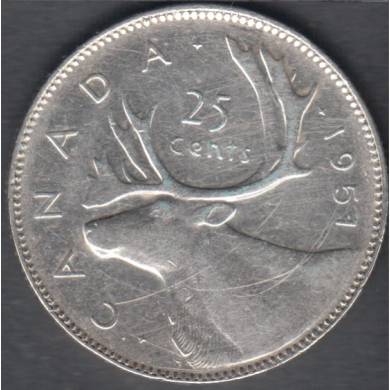 1951 - High Relief - VF - Polished  - Canada 25 Cents