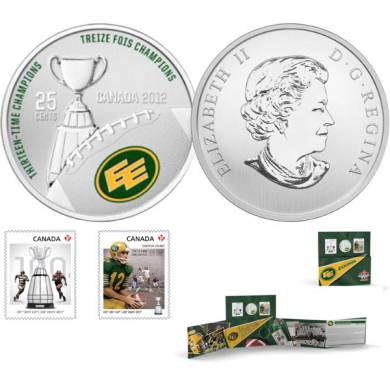 2012 - The Edmonton Eskimos - 25-Cent Coloured Coin and Stamp Set
