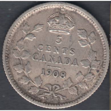 1908 - Large '8' - VF - Canada 5 Cents