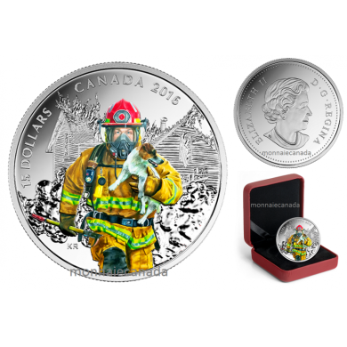 2016 - $15 - Pure Silver Coloured Coin  National Heroes: Firefighter***COIN TONED***