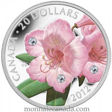 2012 - $20 - Pice en argent fin - Rose de cristal et rhododendron