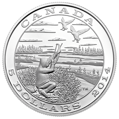 2014 - $5 - Fine Silver Coin - Tradition of Hunting: Canada Goose