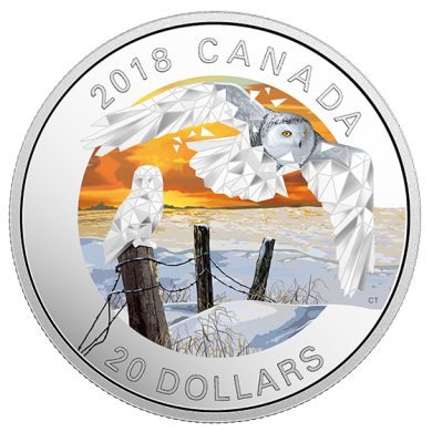 2018 - $20 - 1 oz. Pure Silver Coloured Coin - Geometric Fauna: Snowy Owls