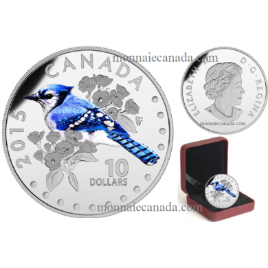 2015 - $10 - 1/2 oz. Fine Silver Coloured Coin – Colourful Songbirds of Canada: The Blue Jay