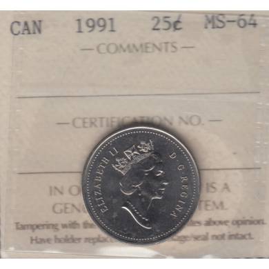 1991 - MS-64 - ICCS - Canada 25 Cents