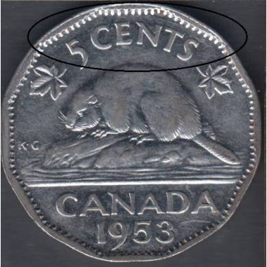 1953 - SF - EF - Double Rim Canada 5 Cents