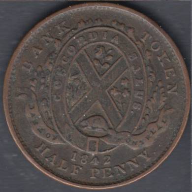 1842 - VF - Half Penny Token Bank of Montreal - Province of Canada - PC-1A2