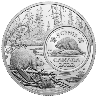 2022 - 5 Cents - 5 oz. Pure Silver – The Bigger Picture The Beaver