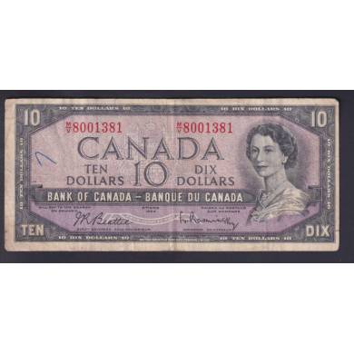 1954 $10 Dollars - Fine - Beattie Rasminsky - Prefix M/V