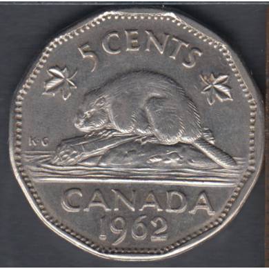 1962 - VF - Double Water Line Beaver CA DA Head '1962' - Canada 5 Cents