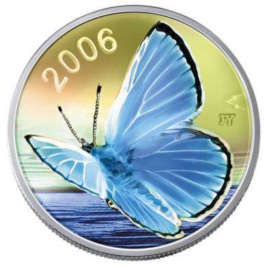 2006 - 50 cents  pièce en argent sterling série papillon Le bleu argenté