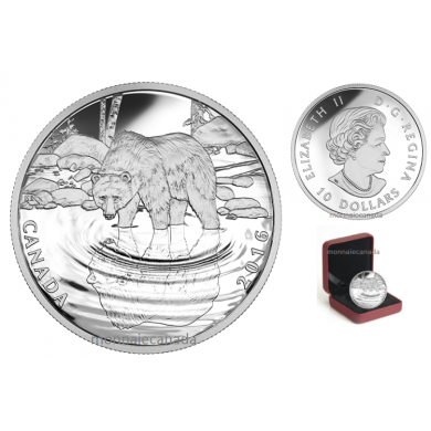 2016 - $10 - Fine Silver - Reflections of Wildlife - Grizzly Bear