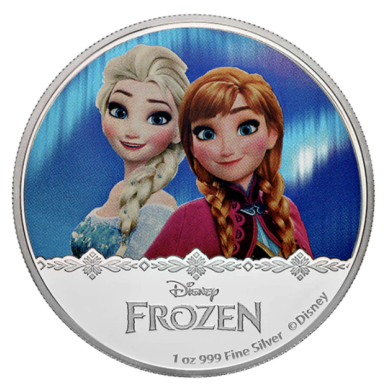 2016 Niue $2 Dollar - Série La Reine des neiges : La magie des aurores boréales : Elsa et Anna - Pièce colorée de 1 oz en Argent Pur