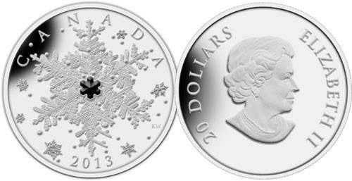 2013 - $20 - 1 oz. Fine Silver Coin - Winter Snowflake