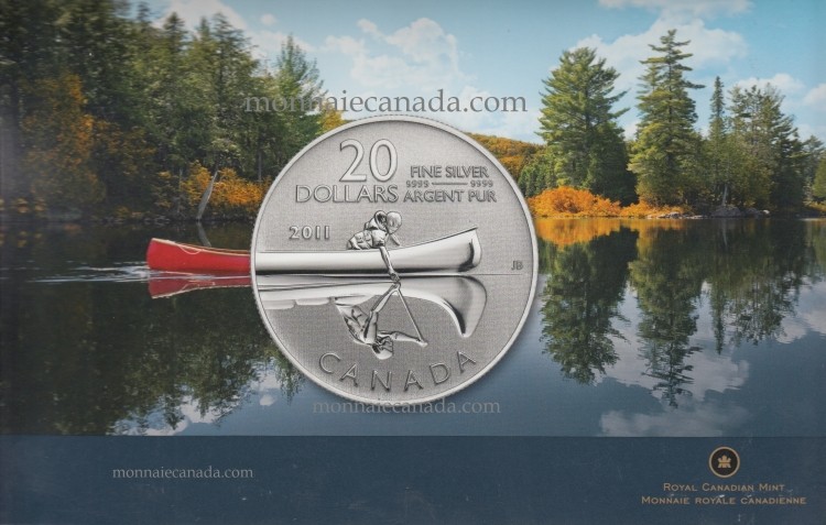 2011 - $20 for $20 - Canada Dollars Fine Silver 99,99% - Canoe - NO TAX