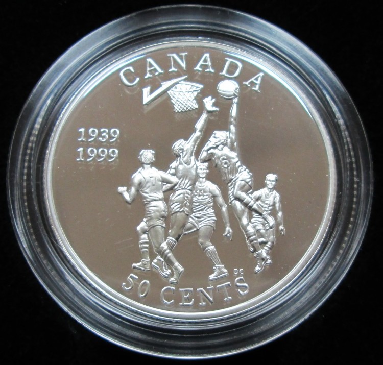 Canada 1999 Sterling Silver Proof 50 Cents 1939 Basketball Tin Case RCM 