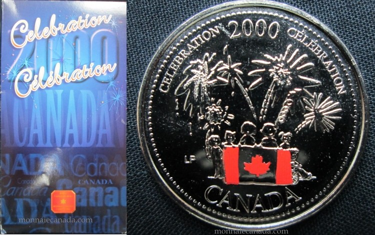 2000 Célébration 25 cents coloré - Fete du Canada