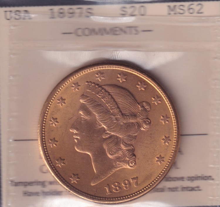 1897 S - MS 62 - ICCS - USA $20 Dollars Liberty Head - Gold Coin - CALL TO ORDER