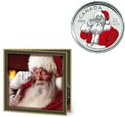 2004 P Holiday Gift Set - 25 cents Santa Claus Coloured - 7 Coins Set