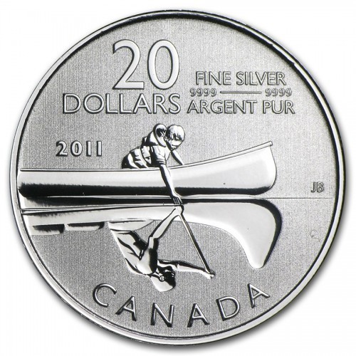 2011 - $20 pour $20 - Canada Dollars Argent Fin 99,99% - Canoe - Sans Taxe