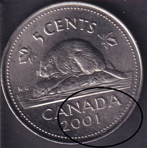 2001 P - Bubble Plating - Canada 5 Cents