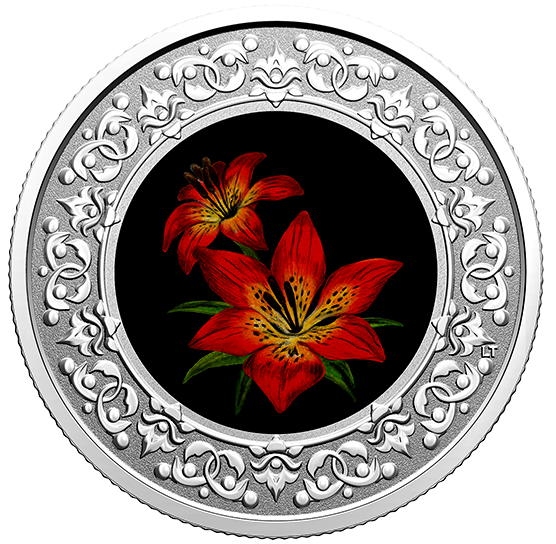 2021 - $3 - Pièce colorée en argent pur – Emblèmes floraux du Canada – Saskatchewan : Lis rouge orangé