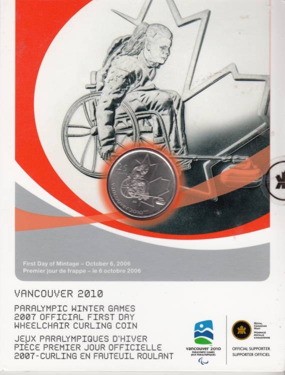 2007 - paralympic winter games official first day -  wheelchair curling coin