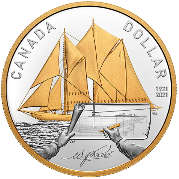2021 1921 - Bluenose - Proof - Fine Silver - Gold Plated - Canada Dollar