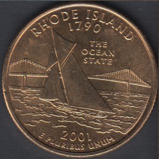 2001 D - Rhode Island - Plaqu Or - 25 Cents