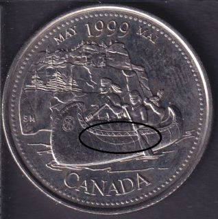 1999 - #5 - May - Rope on Canoe - Circulated - Canada 25 Cents