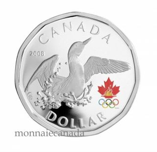 2008 Canada $1 Sterling Silver Coloured Lucky Loonie Dollar