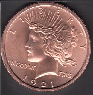 1921 Peace Dollar Portrait - 1 oz 999 Fine Copper