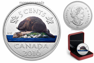 2016 - 5 Cents - Pièce colorée de 5 oz en argent pur – Pièces de grande taille : Pièce de 5 cents
