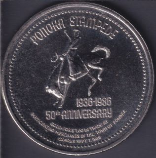 1986 Ponoka Stampede - 50th Anniv. - Trade Dollar - 33mm
