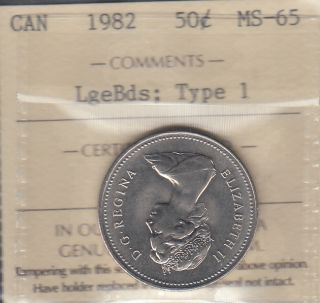 1982 - MS 65 - Large Beads Type 1 - ICCS - Canada 50 Cents