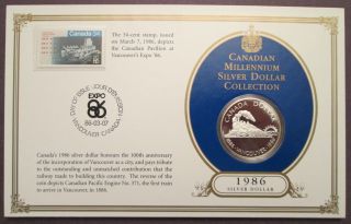 1986 - Proof - Silver - Canada Dollar & Stamp - Collection Card