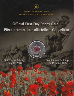 2004 Official First Day Poppy 25 Cent Coloured