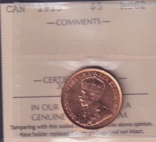 1913 - MS 62 - ICCS - Canada $5 Dollars - Piece Or - APPELER POUR COMMANDER