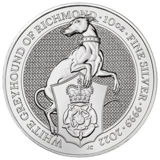 2022 - 10 Pounds Royal Mint - 10 Oz Fine Silver - White Greyhound - APPELER POUR COMMANDER