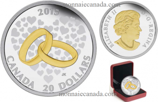 2015 - $20 - 1 oz. Fine Silver Gold-Plated Coin – Wedding