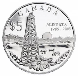 2005 - $5 Fine Silver - Alberta Centennial Special Ed. Proof  - Tax Exempt