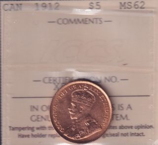 1912 - MS 62 - ICCS - Canada $5 Dollars - Piece Or - APPELER POUR COMMANDER