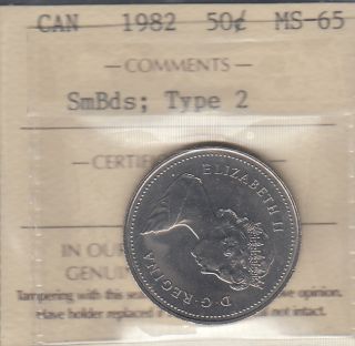 1982 - MS 65 - Small Beads Type 2 - ICCS - Canada 50 Cents