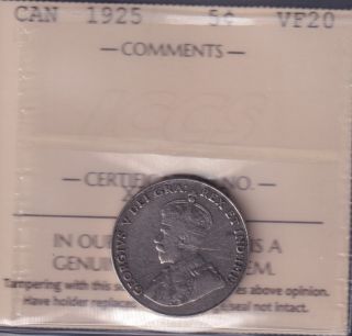1925 - VF 20 - ICCS - Canada 5 Cents