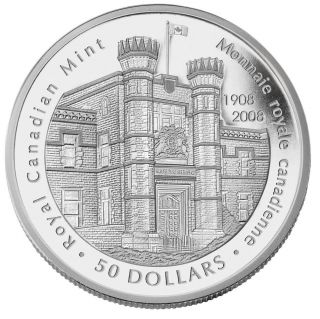 2008 $50 Dollars Argent Fin - 5 OZ - 100e Anniversaire de la Monnaie Royale